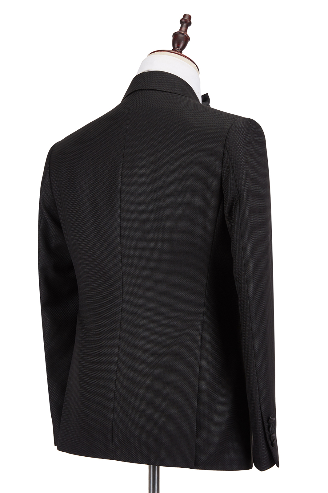 Classic Satin Double-Breasted Peak Lapel Black Men's Wedding Suit Groom Tuxedos