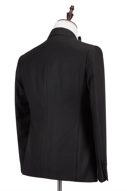Classic Satin Double-Breasted Peak Lapel Black Men's Wedding Suit Groom Tuxedos