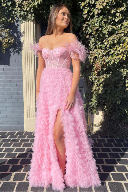 Princess Prom Dress in Red with Off-the-Shoulder A-Line Design