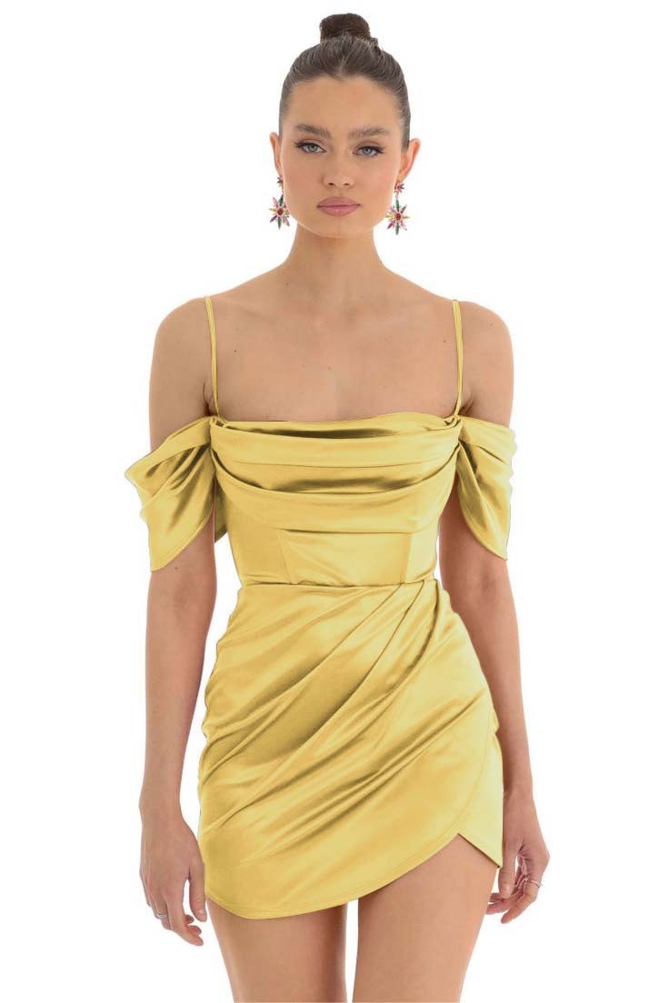 Pretty Fuchsia Spaghetti-Straps Pleats Off-The-Shoulder Short Mini Homecoming Dress