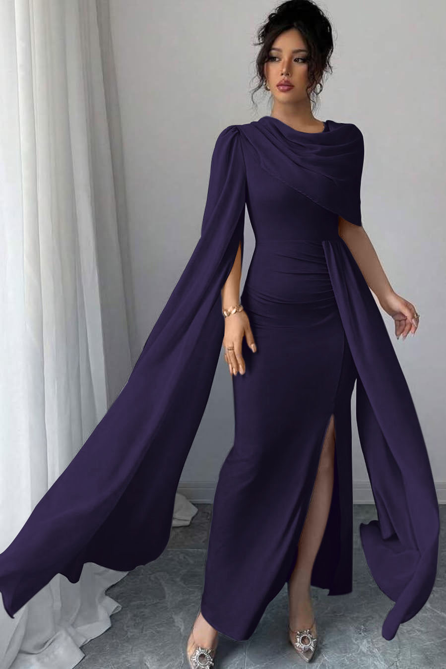 Sleeveless Jewel Neck Long Mermaid Formal Dress With Split Pleated