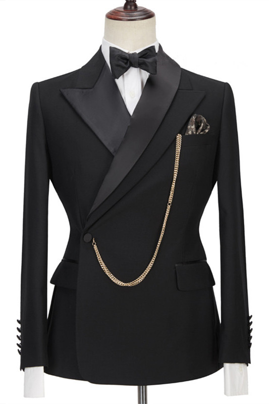 Fashion Simple Black Wedding Suits for Groom with Peaked Lapel