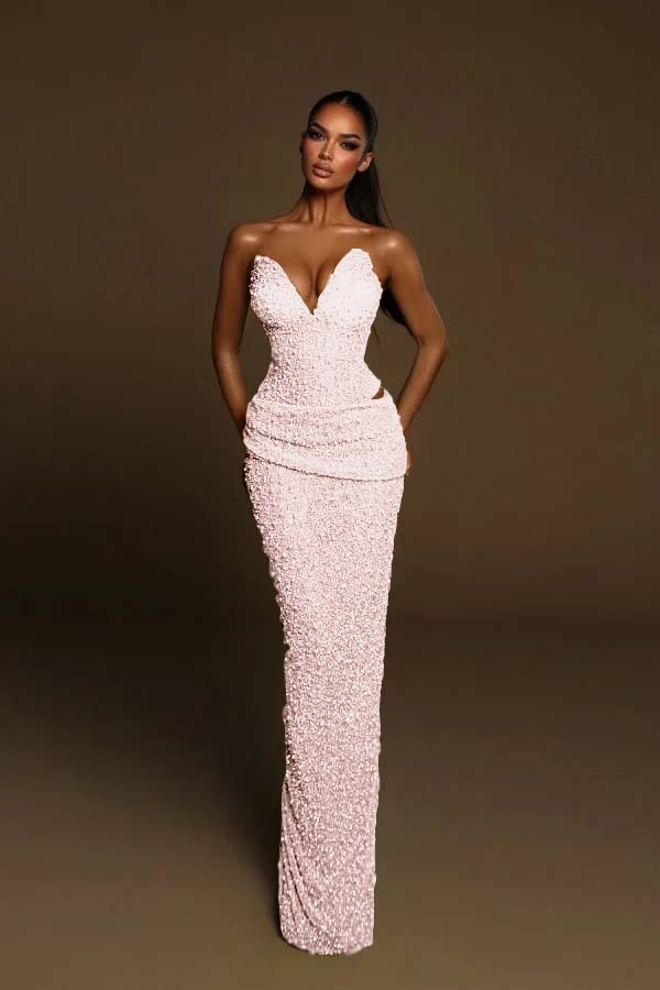 Strapless Sleeveless Long Mermaid Formal Dress With Pleated Beading