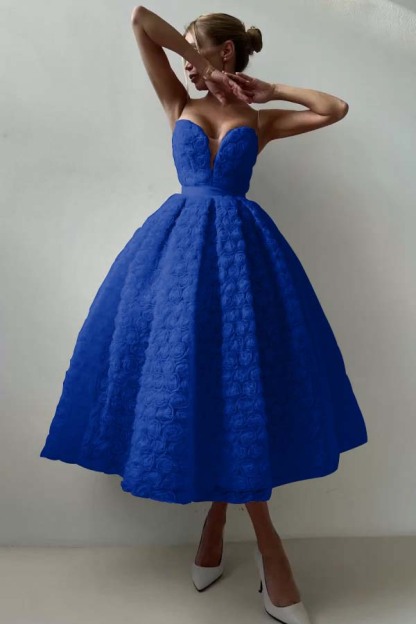 Strapless Sleeveless Long A Line Formal Dress With Appliques Belt