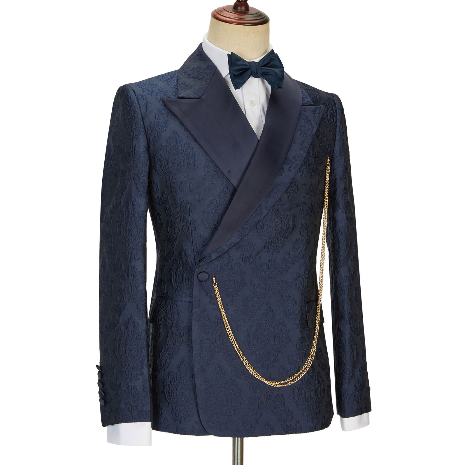 Brandon New Arrival Navy Blue Slim Fit Jacquard Peaked Lapel Wedding Men's Suits
