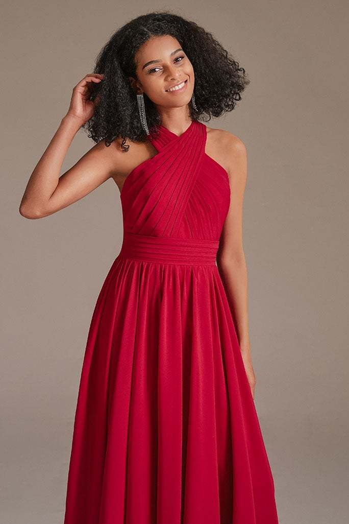 Chiffon Red Halter Bridesmaid Dress