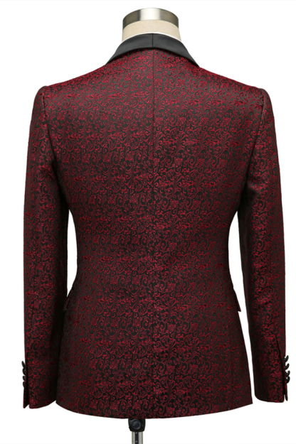 Unique Burgundy Shawl Lapel Jacquard One-Button Wedding Tuxedo