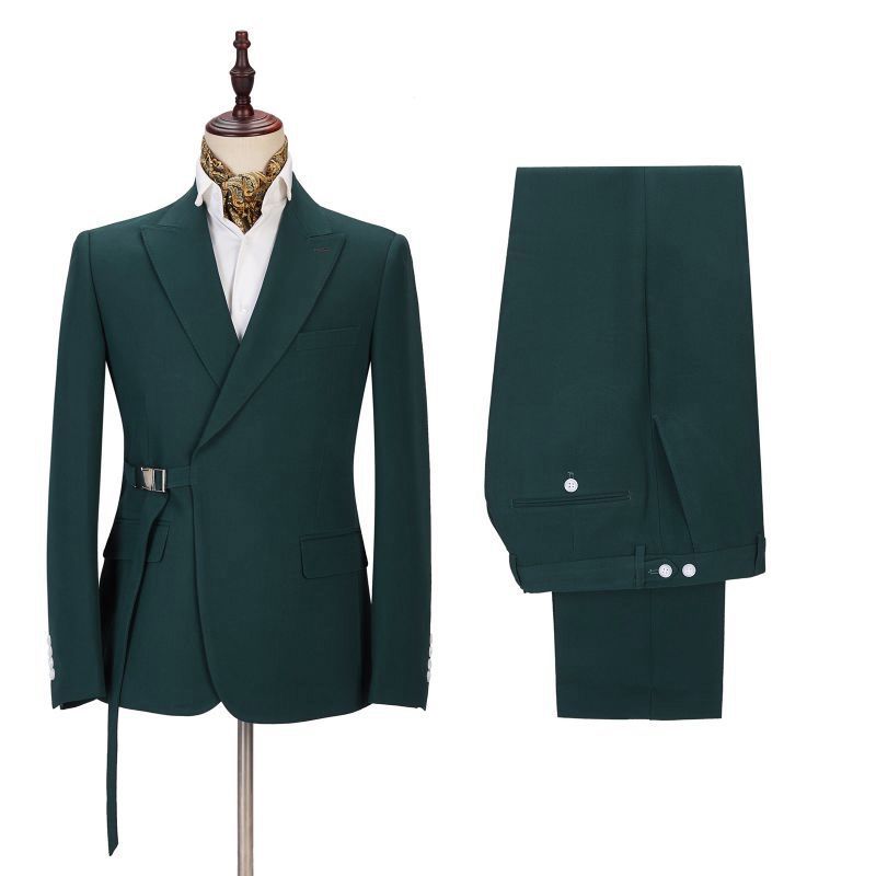 Gentle Dark Green Peaked Lapel Father of the Bride Suit with