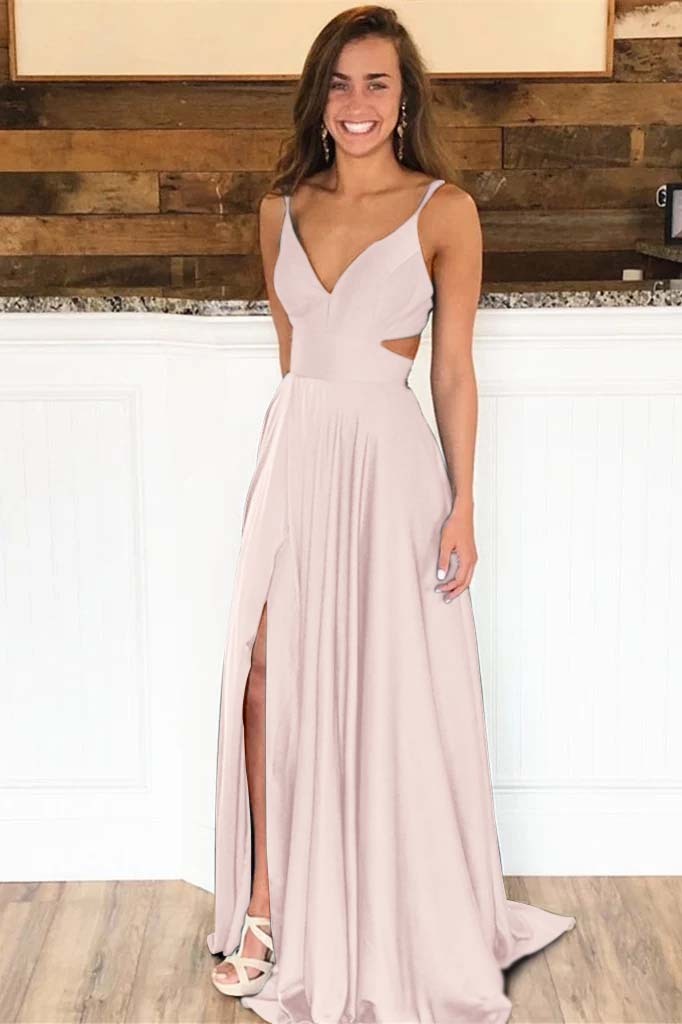 Spaghetti-Straps Long Evening Dress Split