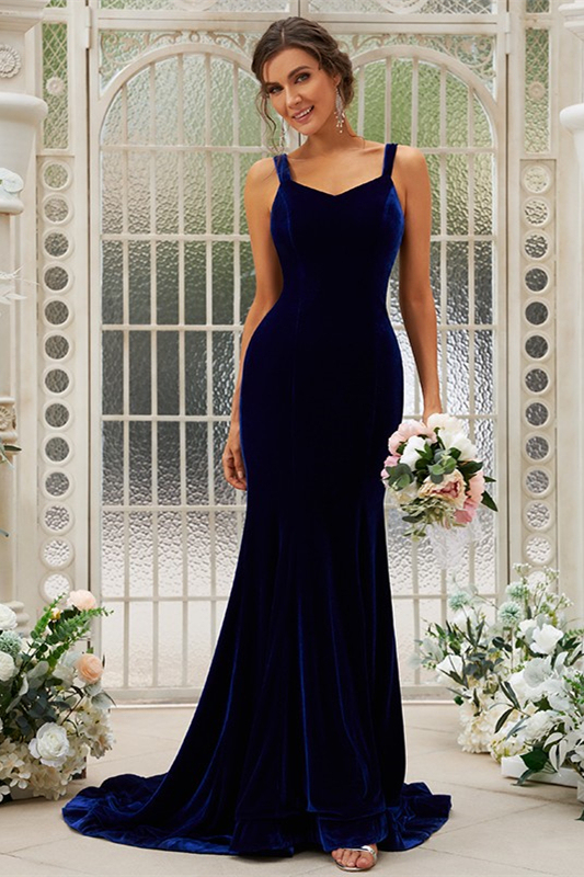 Mermaid Dark Navy Straps Bridesmaid Dress