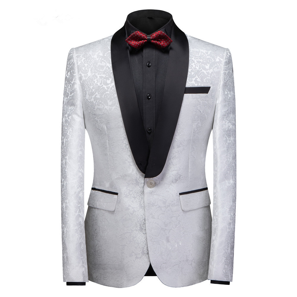 Glamorous Shawl Lapel One-Button Wedding Tuxedo with White Jacquard