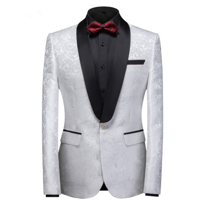 Glamorous Shawl Lapel One-Button Wedding Tuxedo with White Jacquard