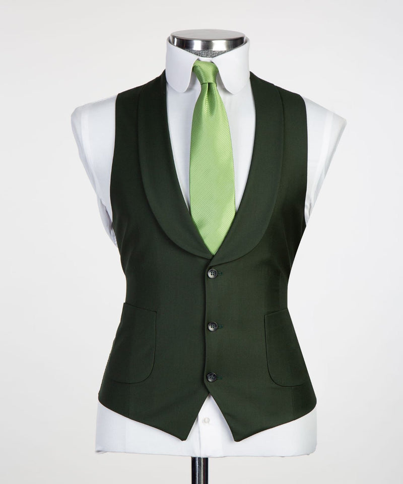 Chic Dark Green Three-Piece Peaked Lapel Business Men's Suits