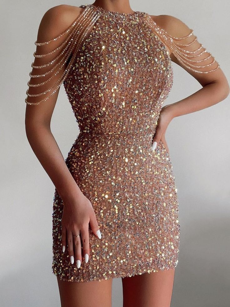 Luxurious Sequins Beads Short Mini cocktail Dress