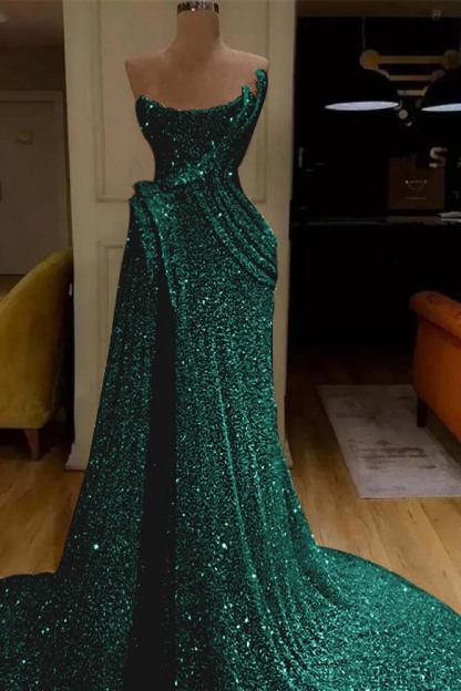 Sequin Strapless Sleeveless Long Mermaid Formal Dress With Split