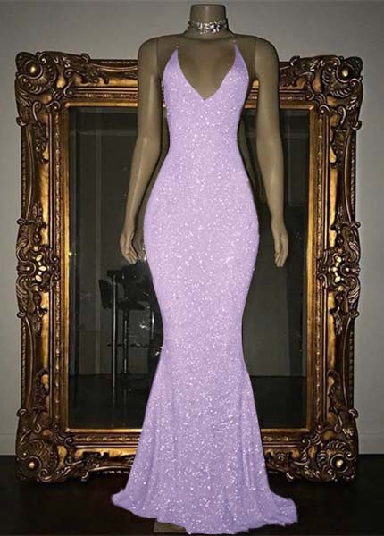 V-Neck Mermaid Elegant Halter Evening Dress With Sequins