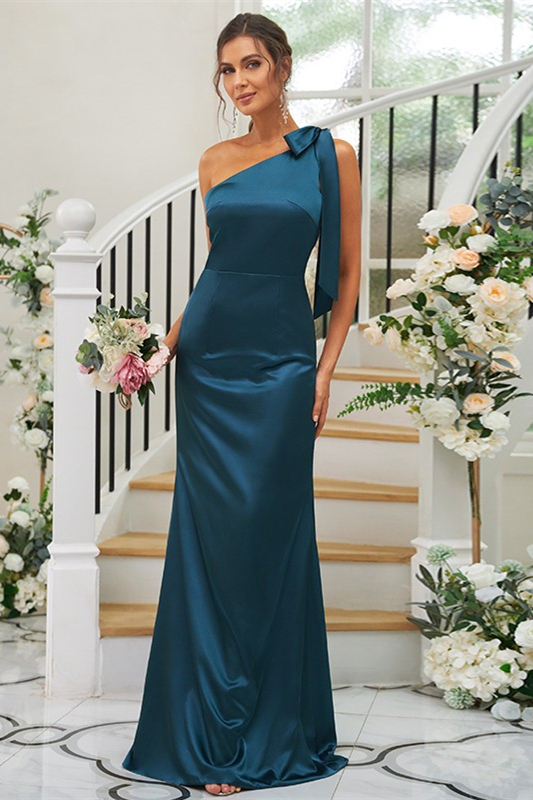 One-Shoulder Mermaid Ink Blue Bridesmaid Dress