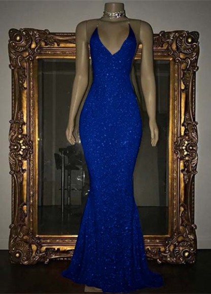 V-Neck Mermaid Elegant Halter Evening Dress With Sequins