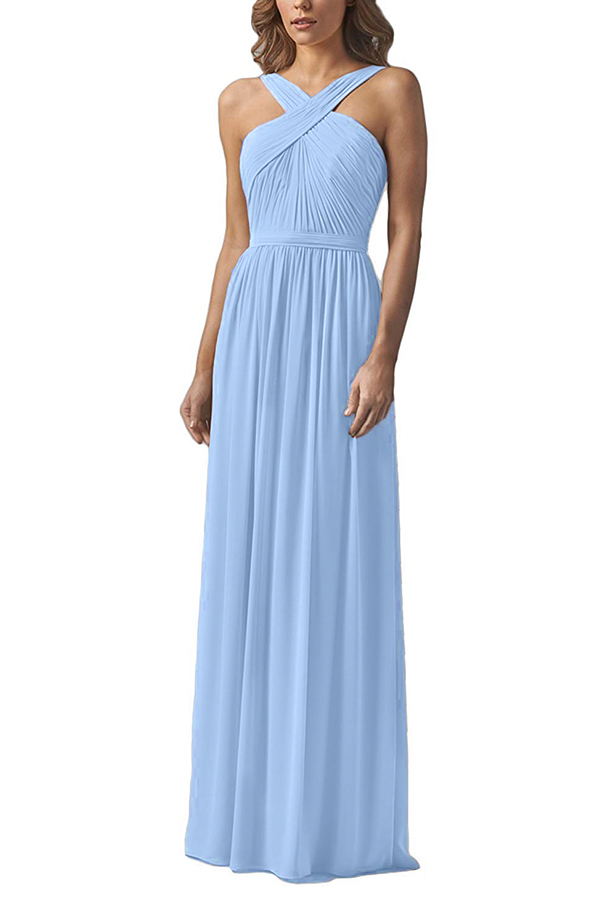 Halter Chiffon Long Bridesmaid Dress