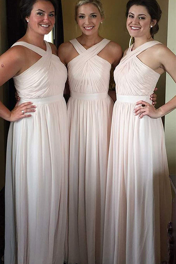 Halter Chiffon Long Bridesmaid Dress