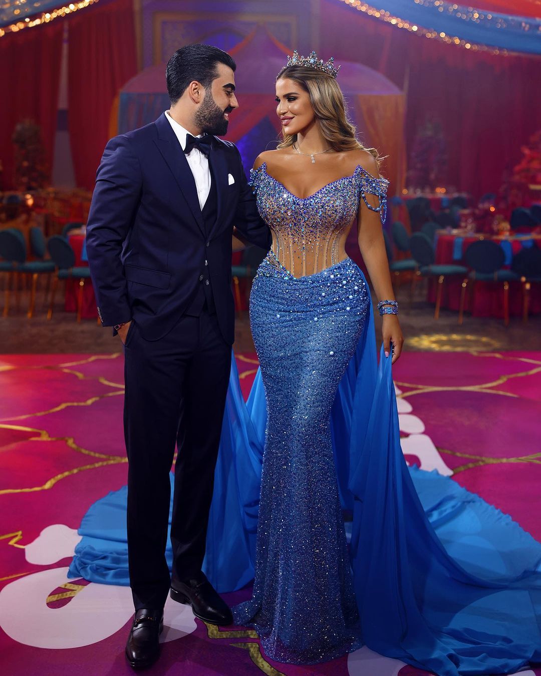 Heavy Off the Shoulder Mermaid Formal Dress Sequins Beading V Neck