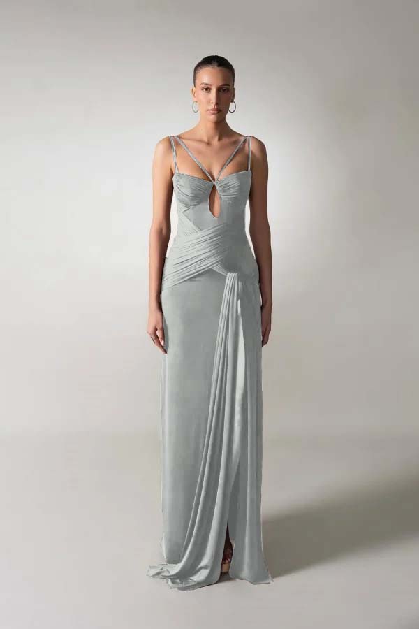 Spaghetti Strap Sleeveless Long Mermaid Formal Dress With Pleated