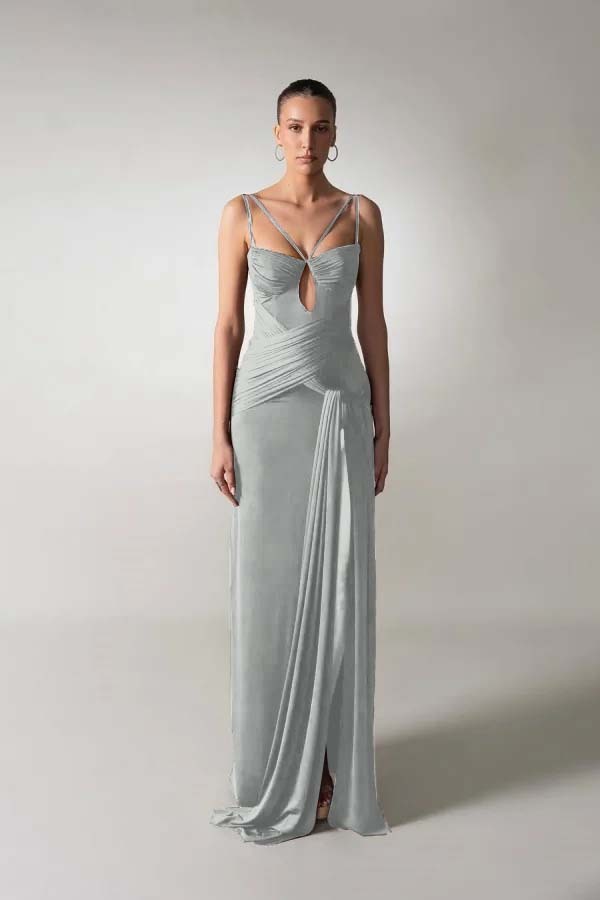 Spaghetti Strap Sleeveless Long Mermaid Formal Dress With Pleated