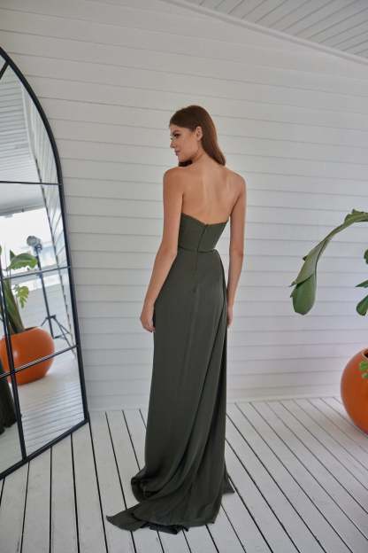 Fashionable Satin Maxi Strapless Wedding Guest or Prom Dress