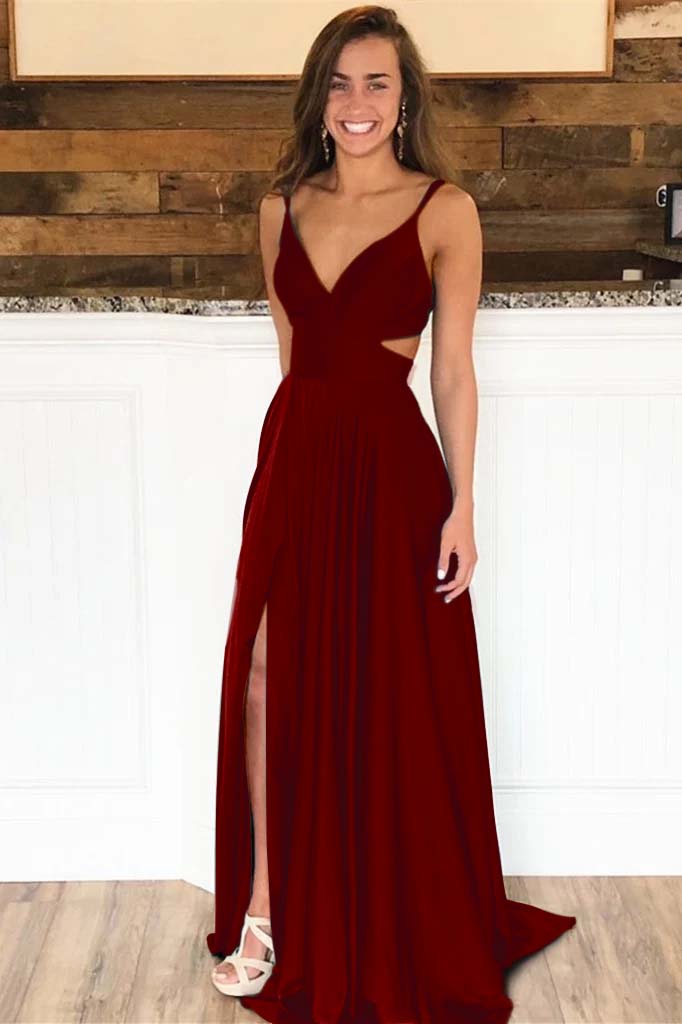 Spaghetti-Straps Long Evening Dress Split