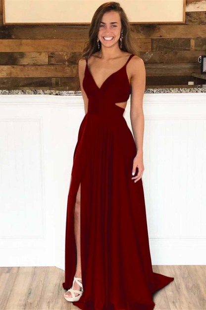 Spaghetti-Straps Long Evening Dress Split
