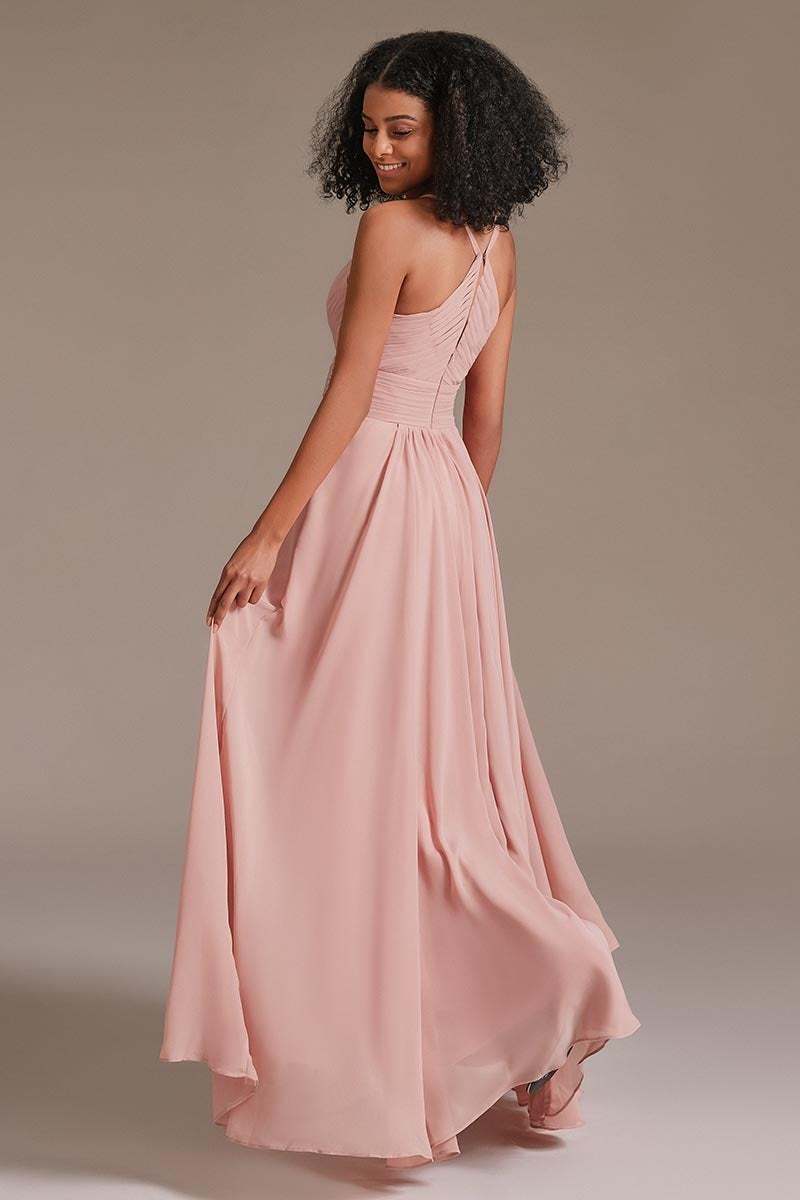 Dusty Rose Pleated Bridesmaid Dress with Pockets