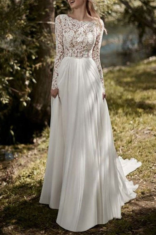 Lace Long Sleeves Chiffon Wedding Dress