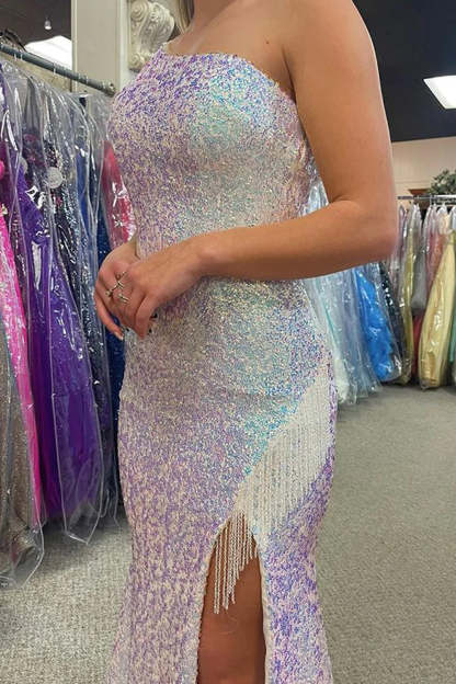 One Shoulder Long Prom Dress with Sparkly Orange Sequins and Fringes in Mermaid Style