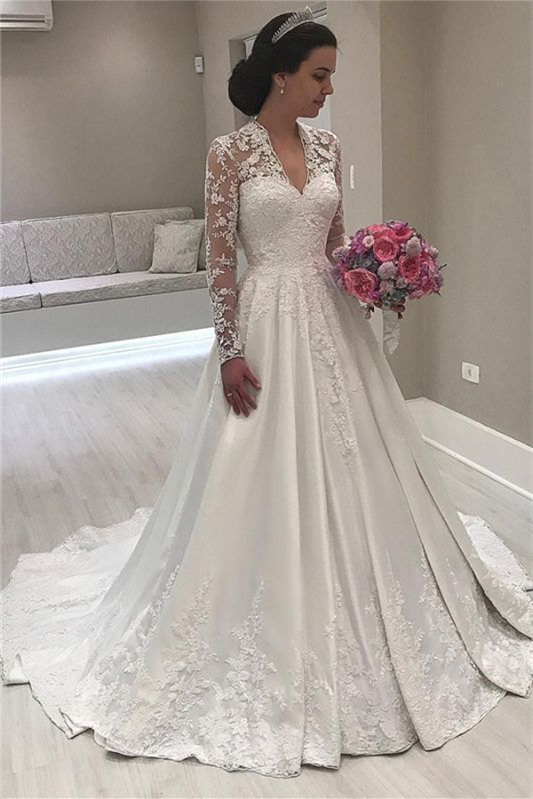 Sweetheart Long Sleeves Mermaid Lace Appliques Wedding Dress