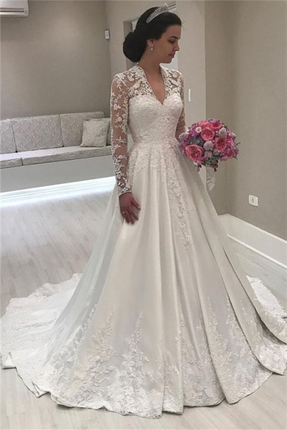 Sweetheart Long Sleeves Mermaid Lace Appliques Wedding Dress