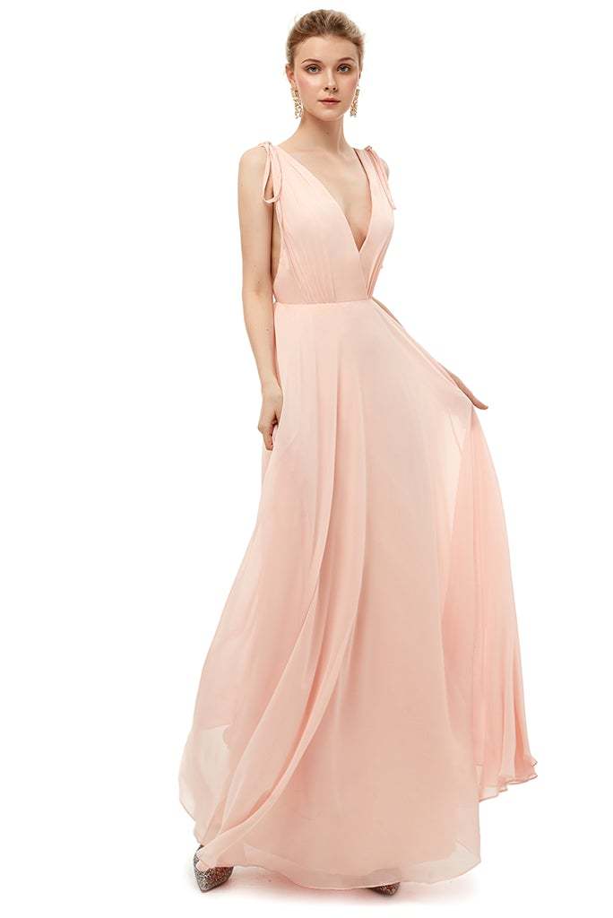 Sleeveless V-Neck Bridesmaid Dress Backless