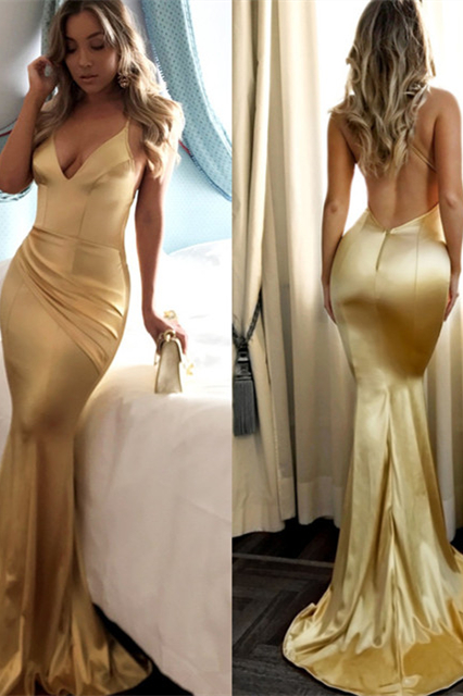 Daffodil Mermaid V-Neck Sleeveless Evening Dress Long
