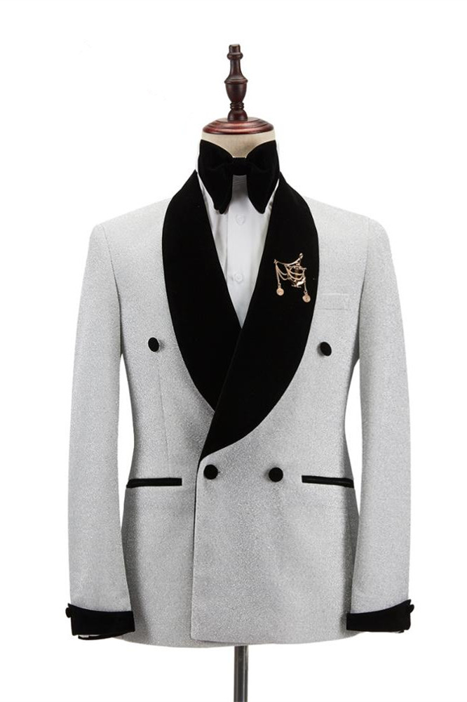 Popular Double-Breasted Black Shawl Lapel Wedding Tuxedo