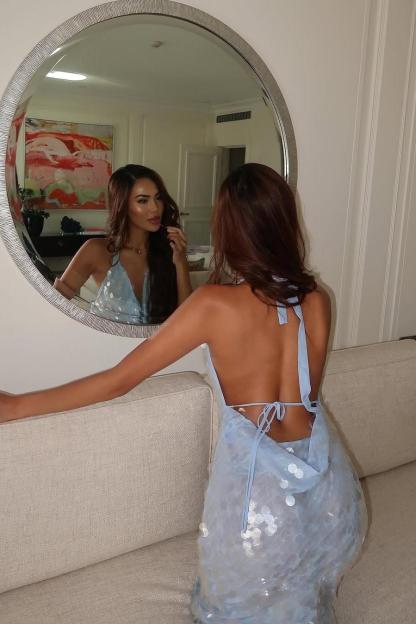 Halter Sleeveless Backless Mermaid Long Formal Dress With Sequins