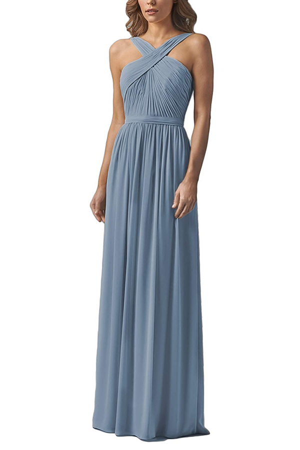 Halter Chiffon Long Bridesmaid Dress
