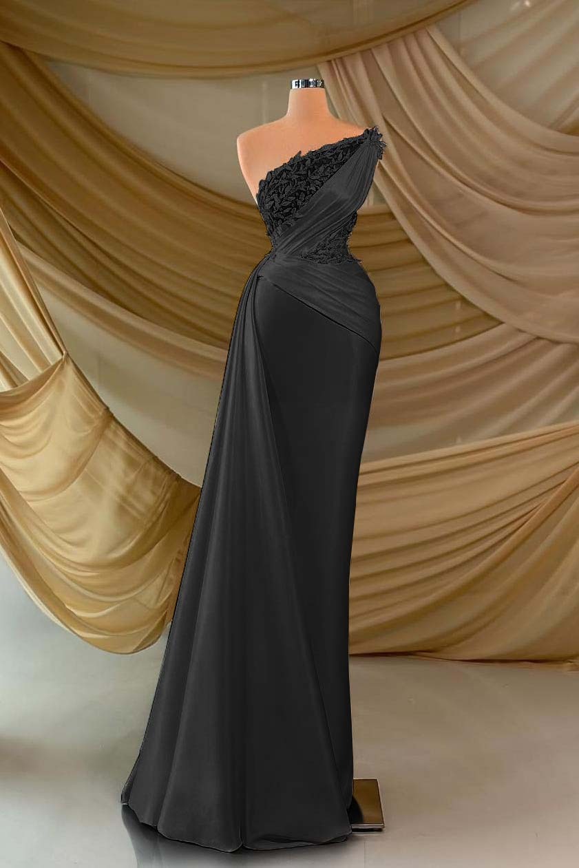 One Shoulder Sleeveless Long Formal Dress With Appliques Ruffles