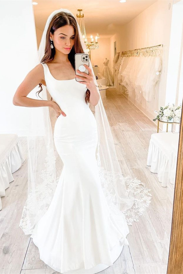Mermaid Square Sleeveless Charmeuse Wedding Dress