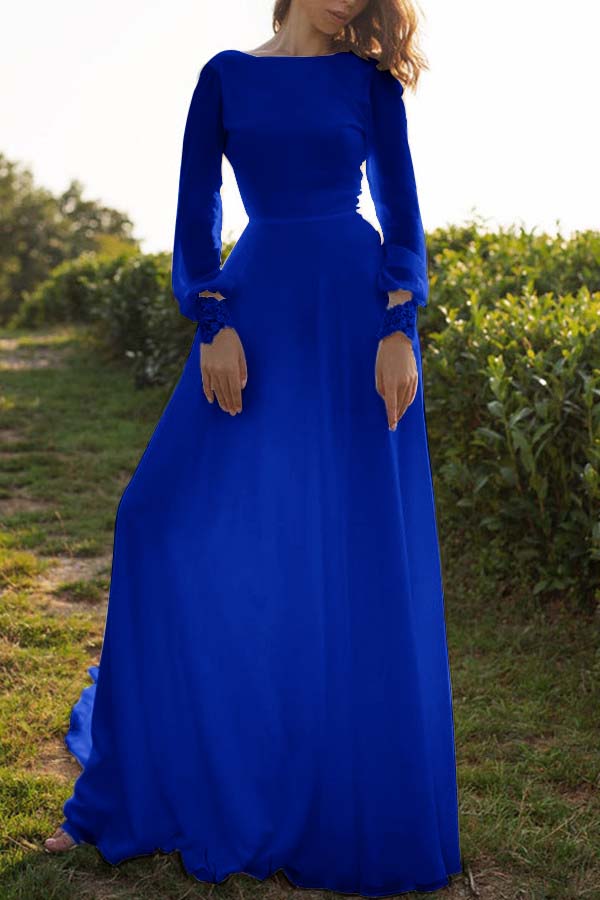 Tulle Bateau Long Sleeves Boho Wedding Dress A-Line Open Back