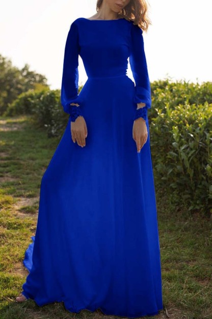 Tulle Bateau Long Sleeves Boho Wedding Dress A-Line Open Back