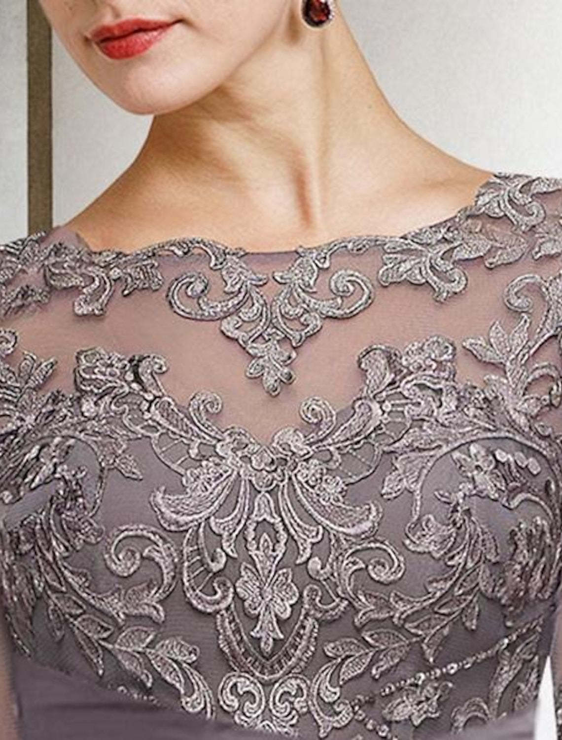 Ankle-Length Mother of the Bride Chiffon Pantsuit with Lace and Jewel Neckline