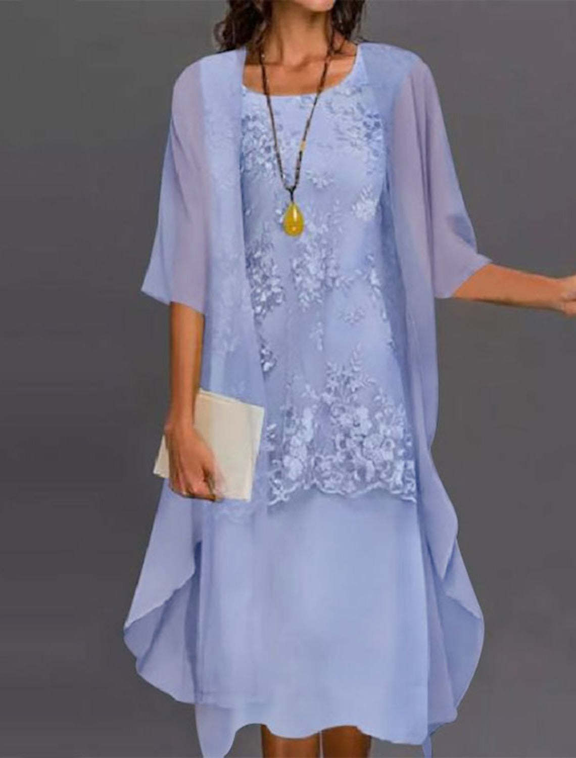 Tea-Length Mother of the Bride Sheath/Column Dresses with Jewel Neckline