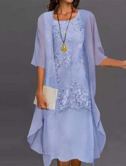 Tea-Length Mother of the Bride Sheath/Column Dresses with Jewel Neckline