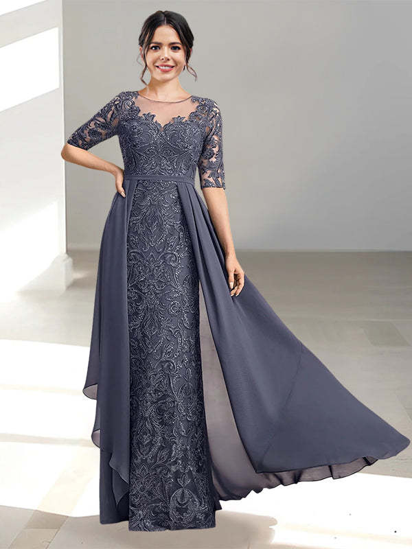 Floor-Length Mother of the Bride Dress with A-Line and Princess Scoop Necklines