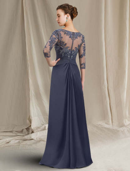 Floor-Length A-Line Mother of the Bride Dresses with Jewel Neckline
