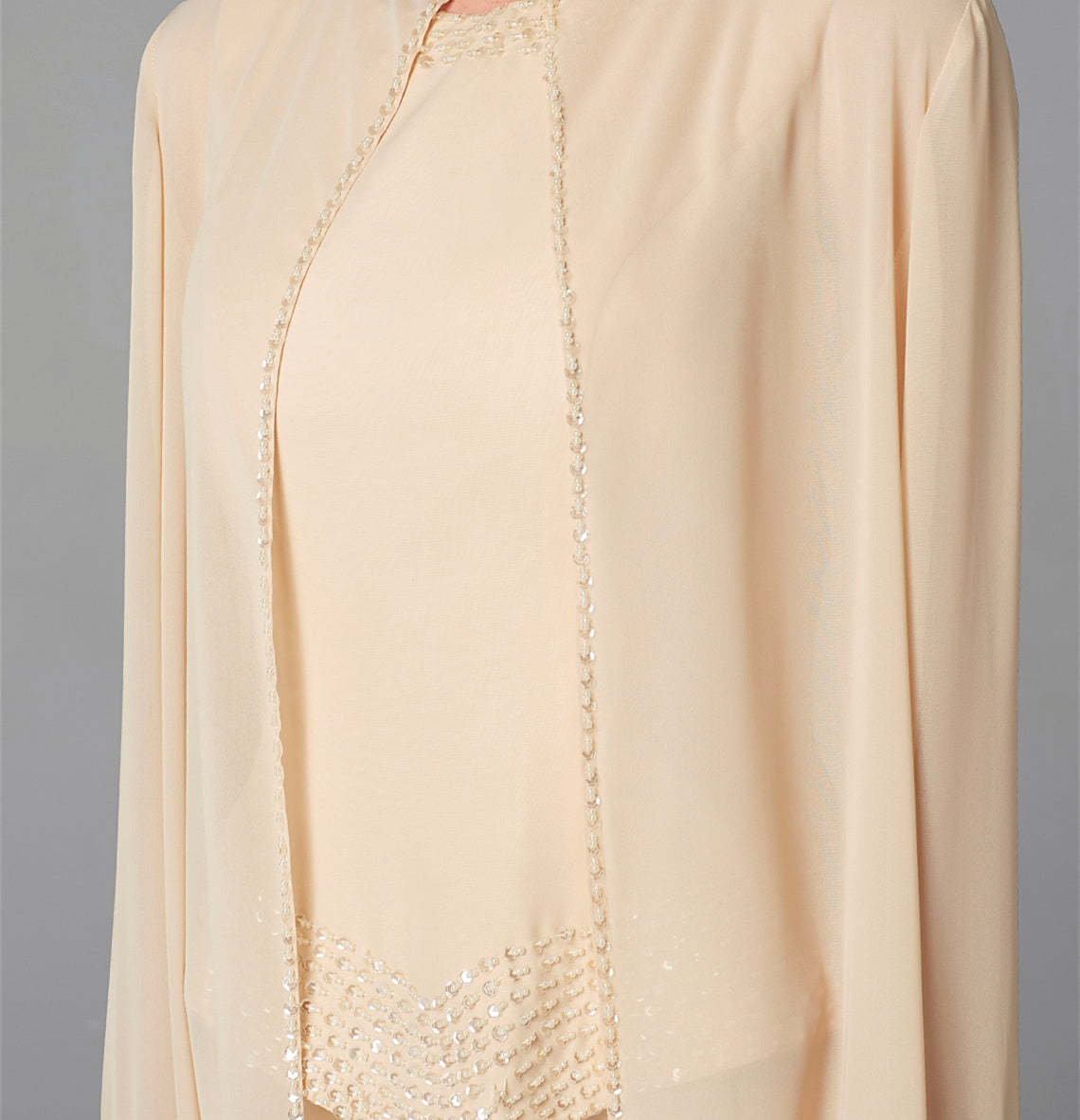 Long-Sleeve Chiffon Mother of the Bride Pantsuit with Jacket and Sequins